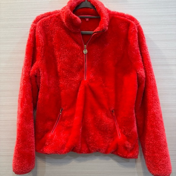 Lilly Pulitzer Jackets & Blazers - Lilly Pulitzer Skipper Sherpa Popover Zip in Ruby Red (coral) size Medium